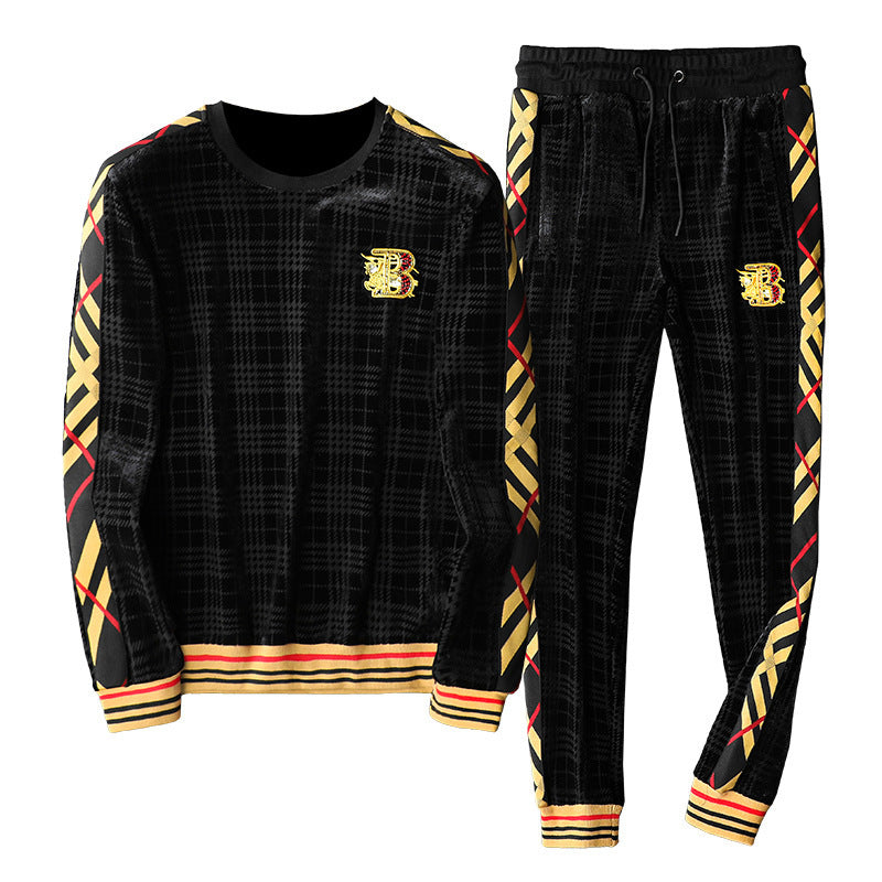 Men's Velvet Stand-Up Collar Casual Sports Set