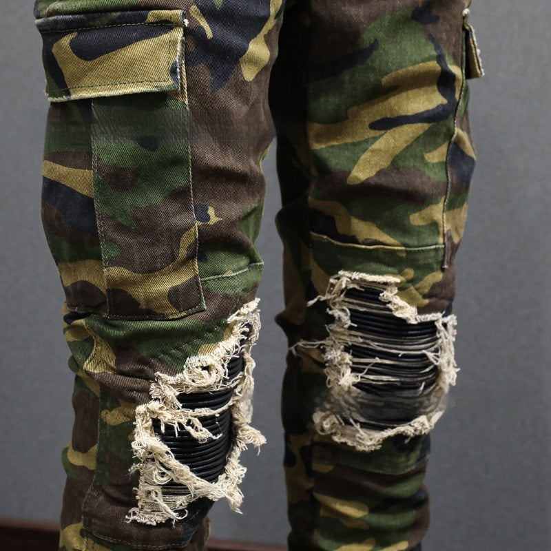Fashion Camouflage Men's Broken Hole Jeans