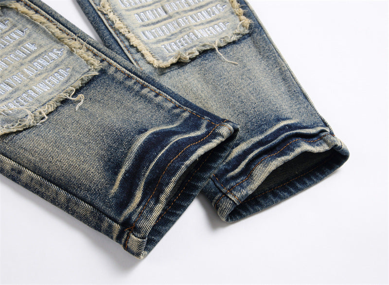 Retro Patch Blue Slim Fit Men Jeans