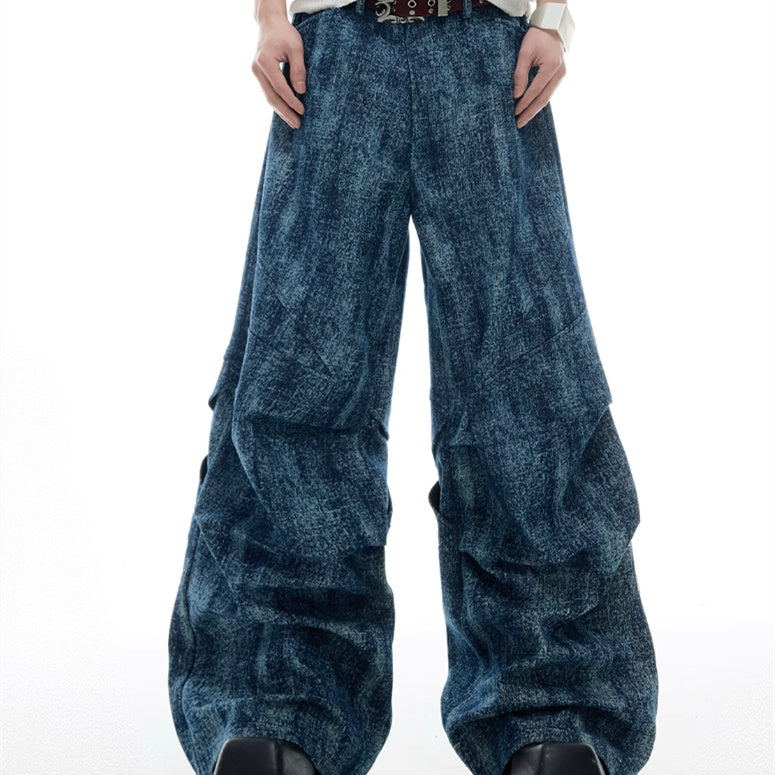 Niche Pleated Texture Loose Jeans