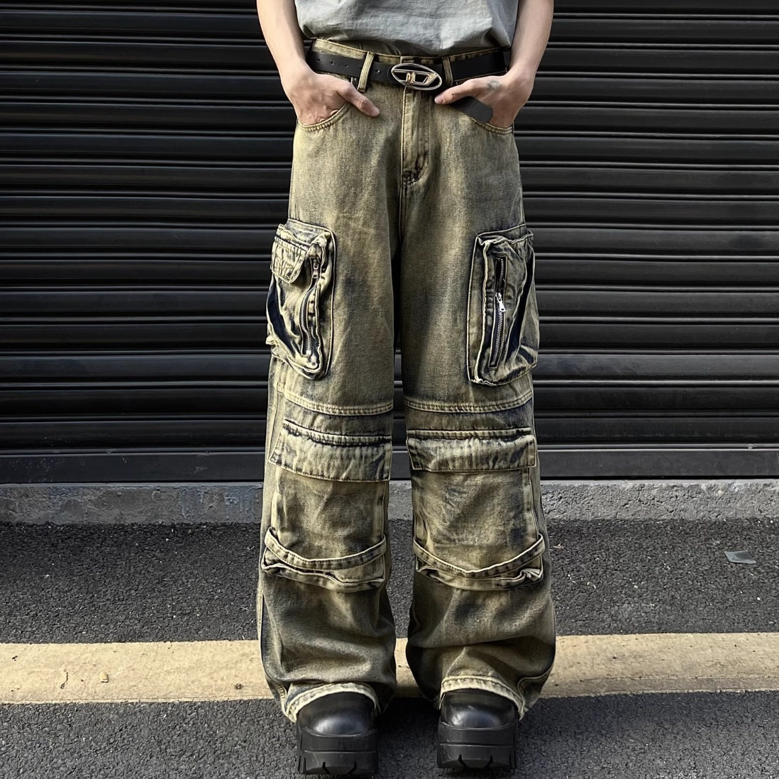 Retro Pocket Wide Leg Jeans