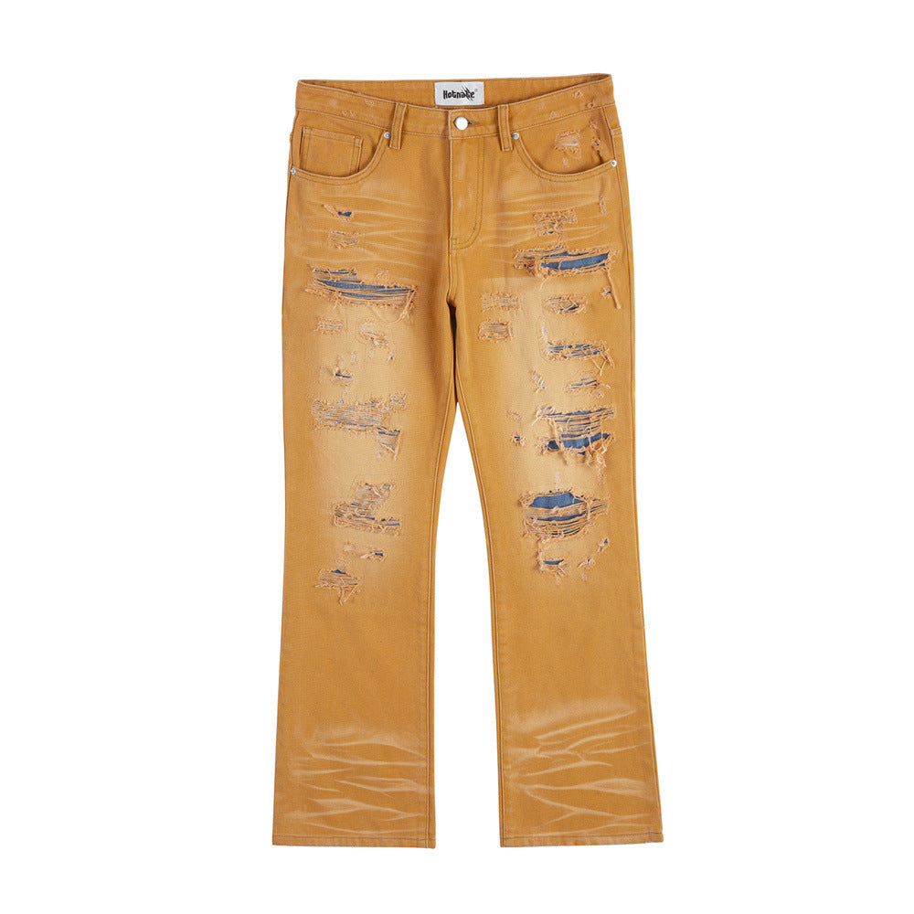 Fashion Washed Gradient Hole Jeans