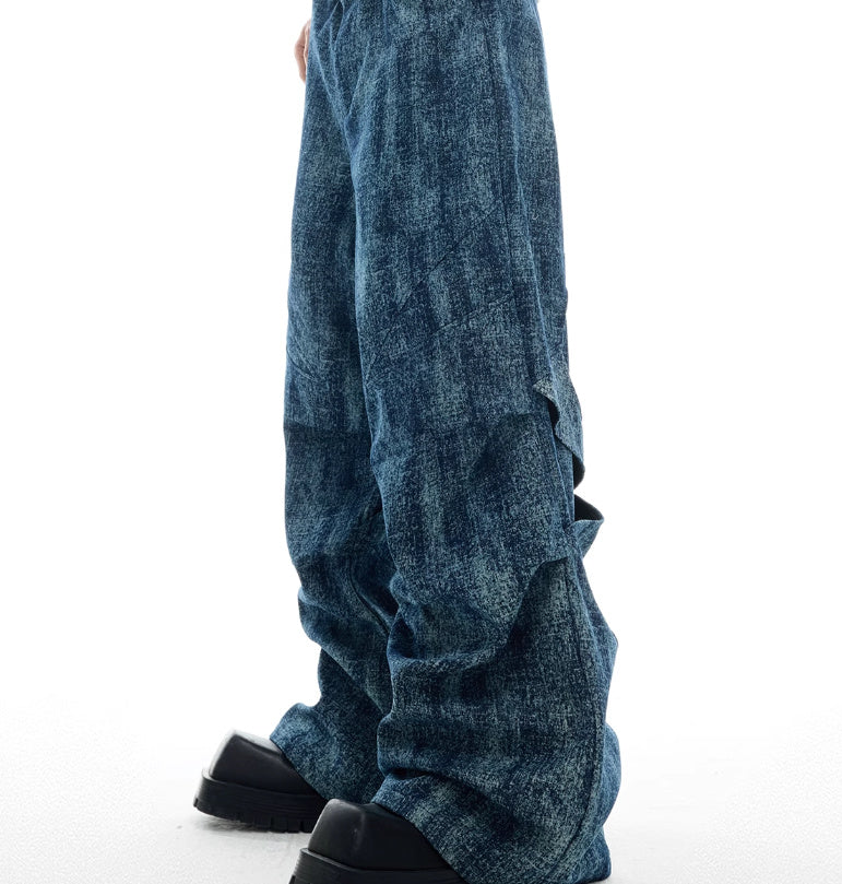 Niche Pleated Texture Loose Jeans