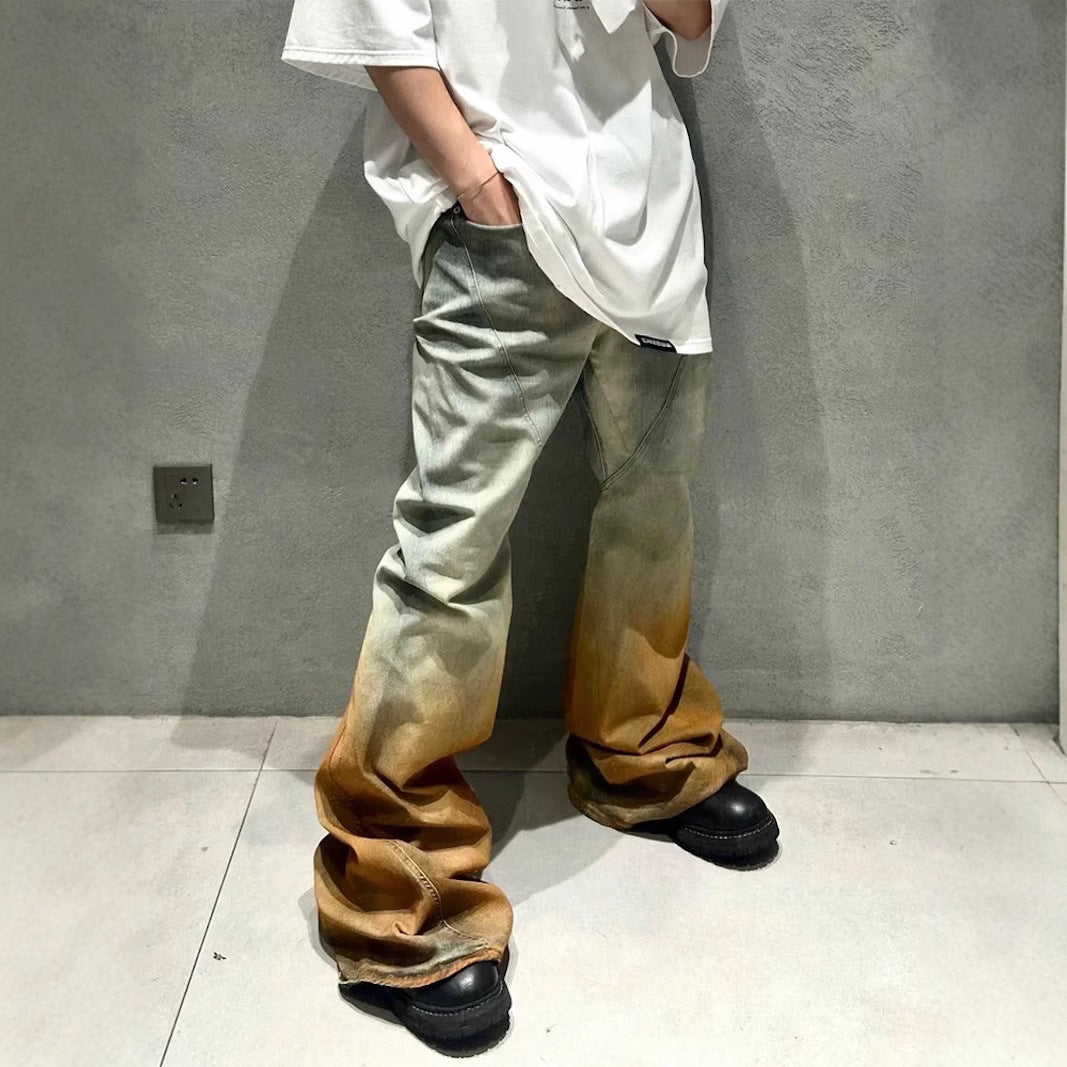 Men's Gradient Wide Leg Distressed Jeans