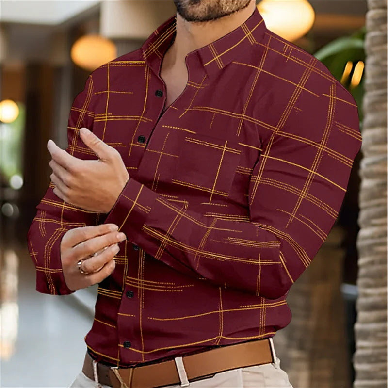 Solid Color Striped Casual Shirt For Men