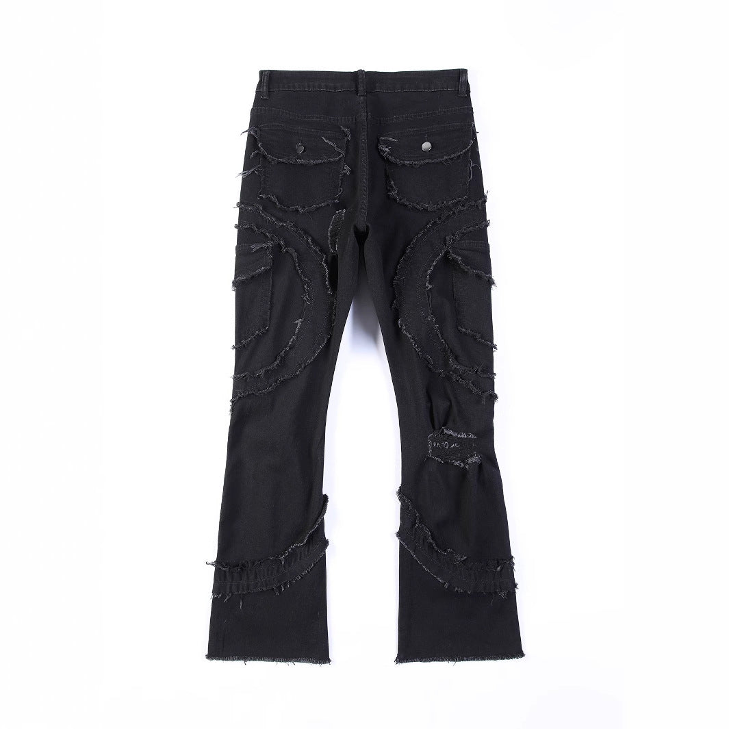 Patchwork Fringe Slightly Flared Stretch Jeans