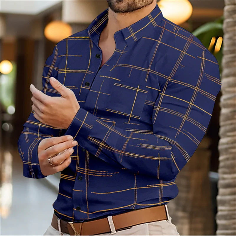 Solid Color Striped Casual Shirt For Men