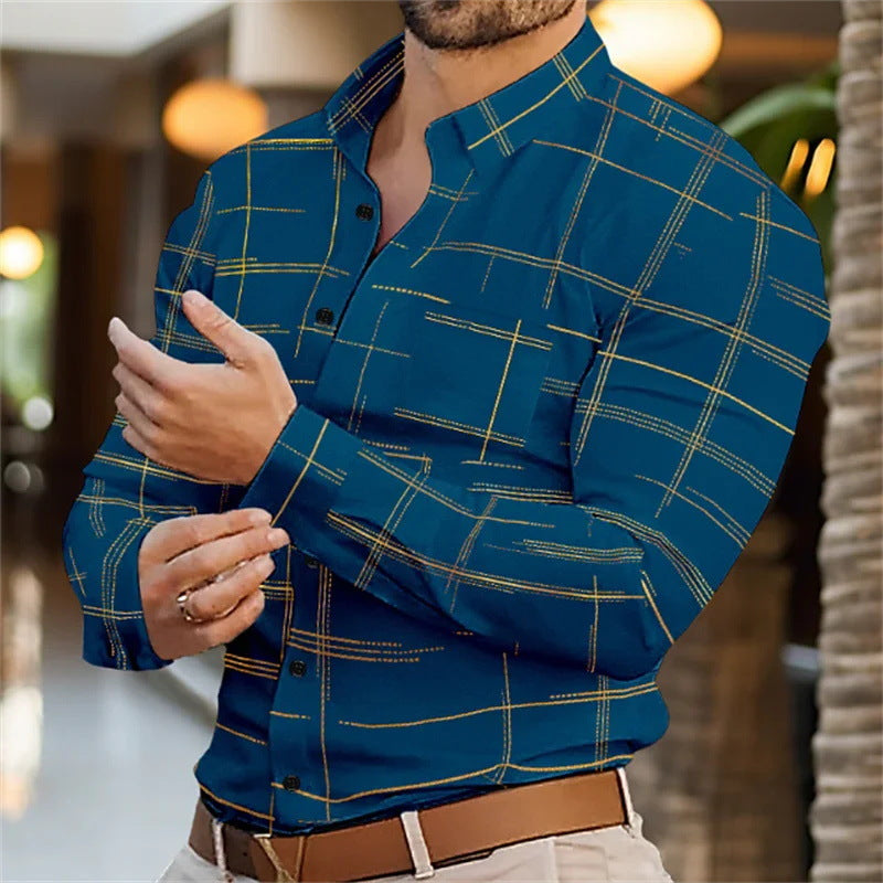 Solid Color Striped Casual Shirt For Men