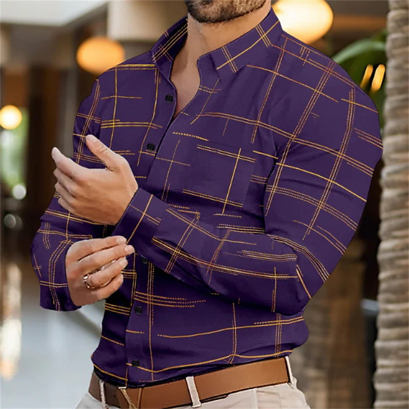 Solid Color Striped Casual Shirt For Men