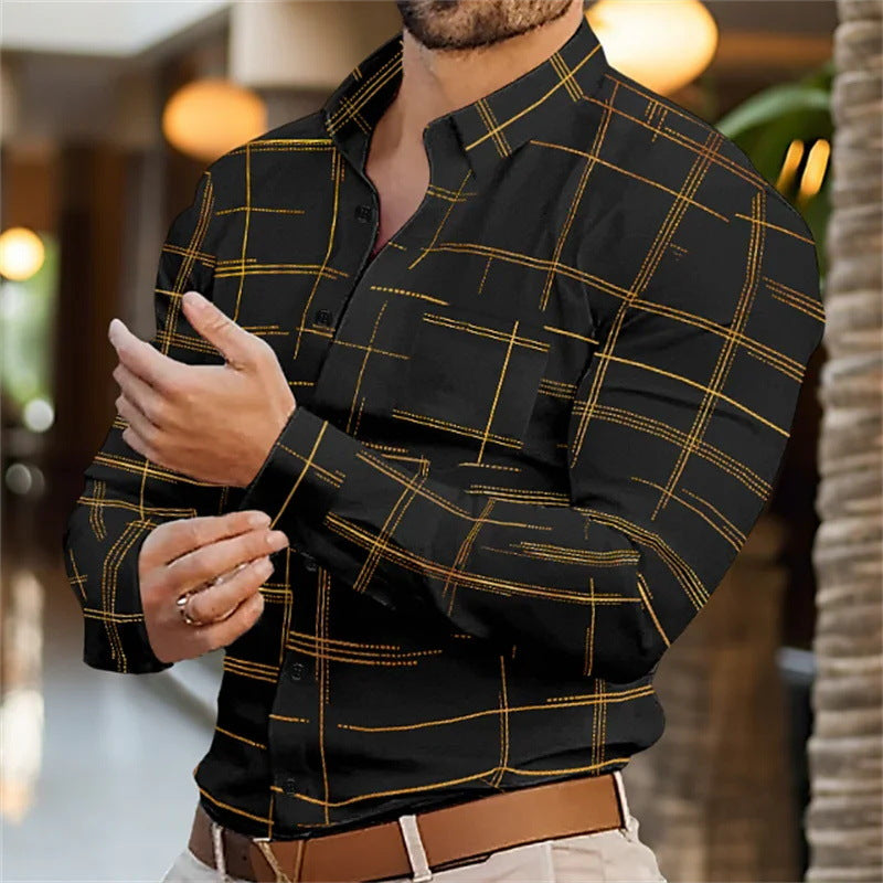 Solid Color Striped Casual Shirt For Men