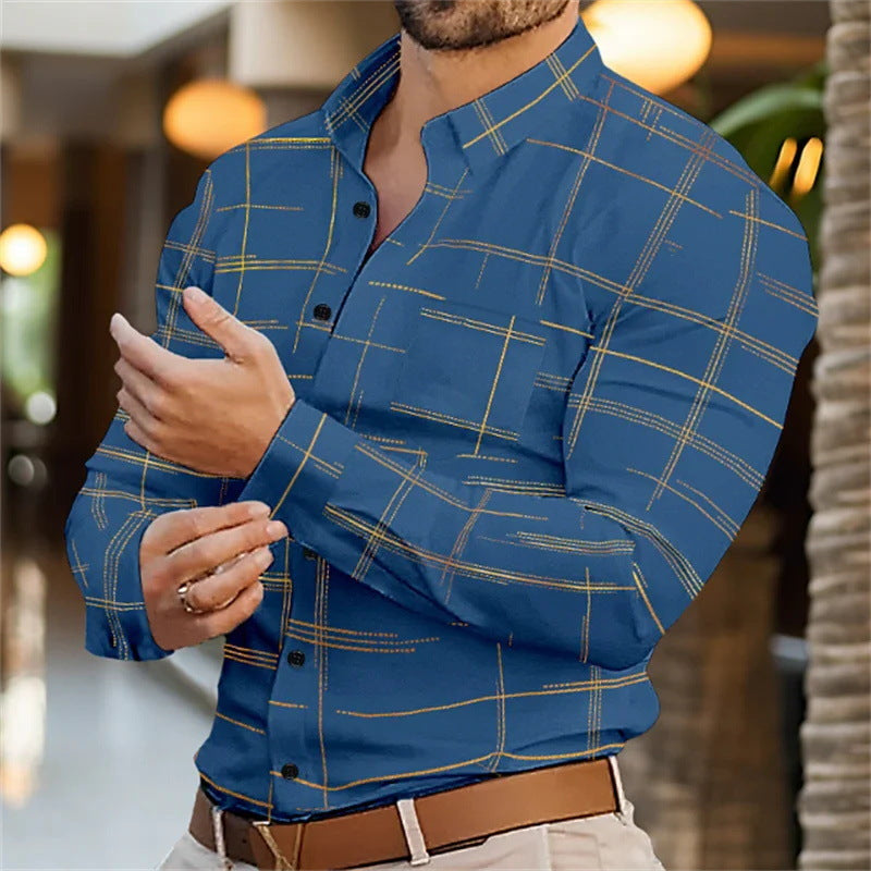 Solid Color Striped Casual Shirt For Men