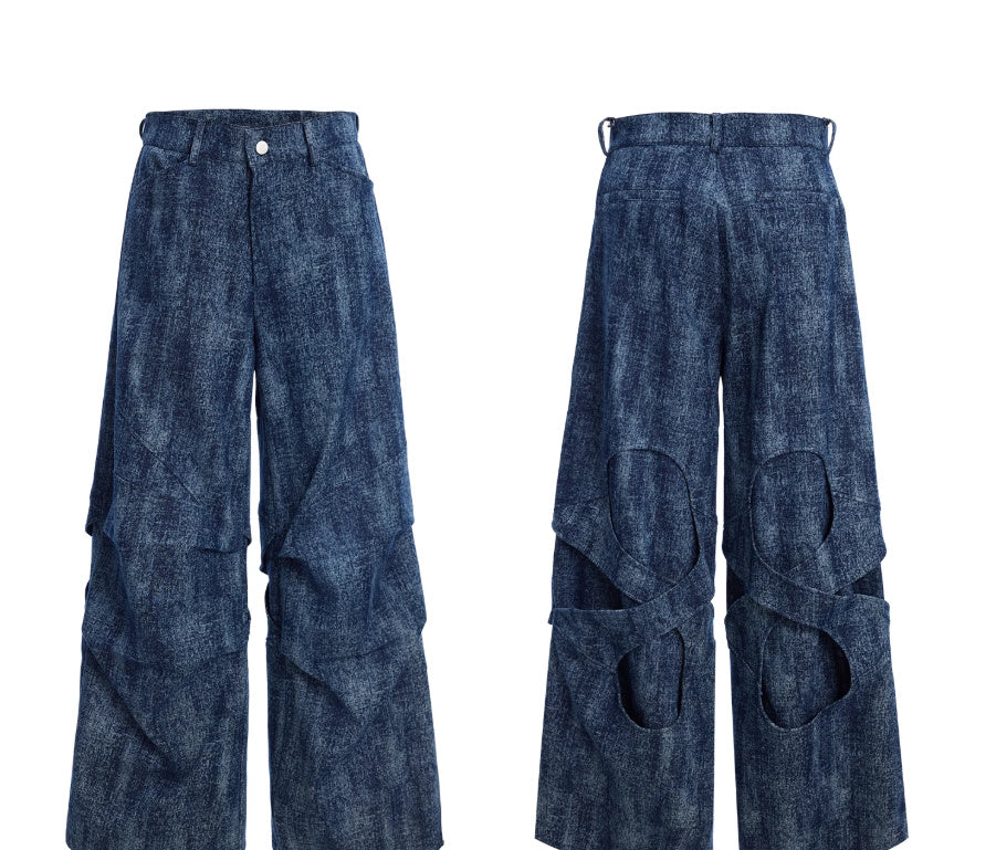 Niche Pleated Texture Loose Jeans