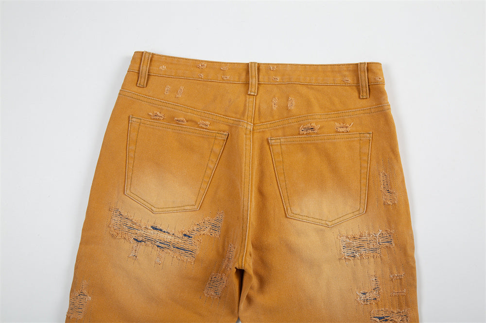 Fashion Washed Gradient Hole Jeans