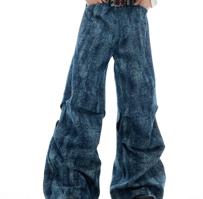 Niche Pleated Texture Loose Jeans
