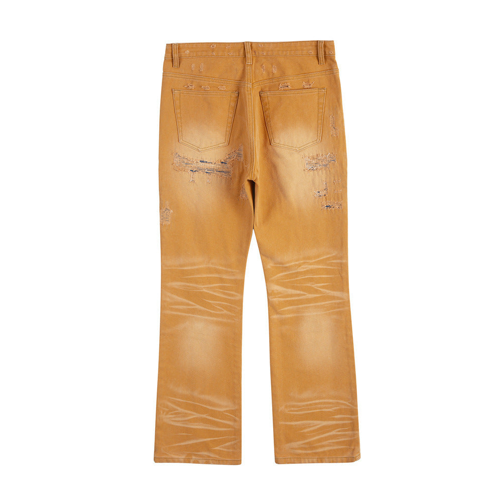 Fashion Washed Gradient Hole Jeans