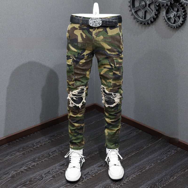 Fashion Camouflage Men's Broken Hole Jeans
