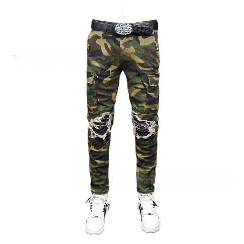 Fashion Camouflage Men's Broken Hole Jeans