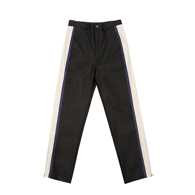 Men's Striped Leather Loose And Straight Pants