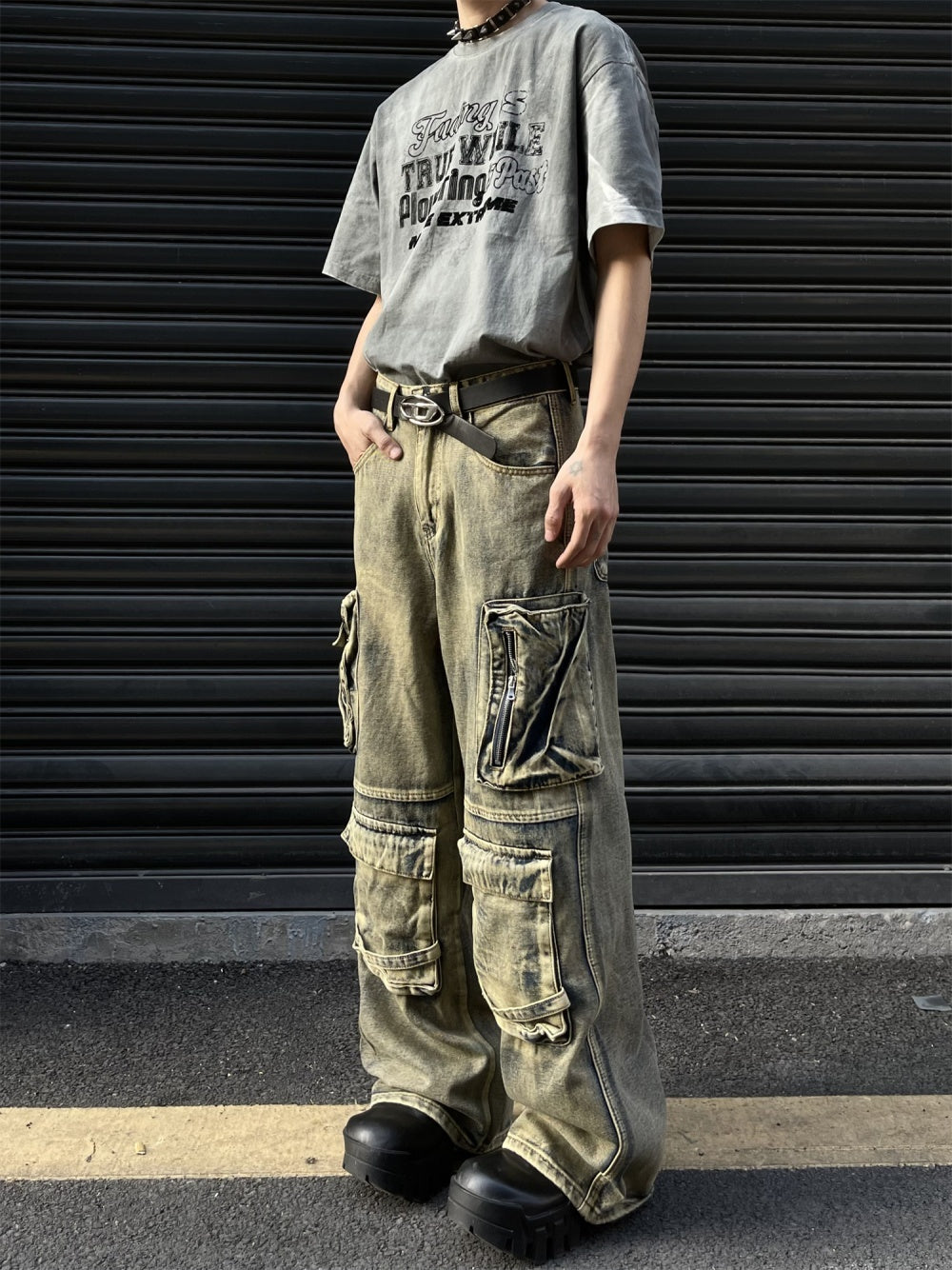 Retro Pocket Wide Leg Jeans