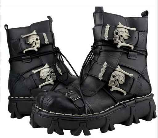 Skull Cowhide Genuine Leather Boots
