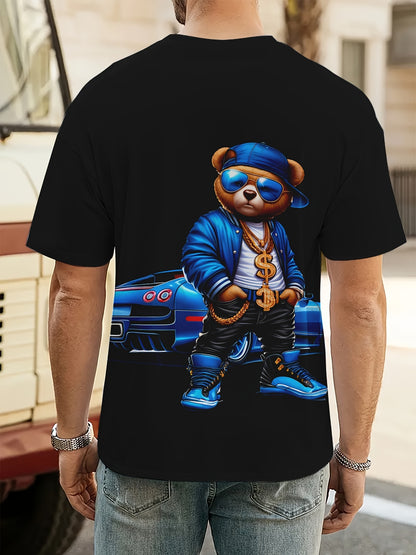 Men's Bear Printed Casual Round Neck Novelty T-shirt