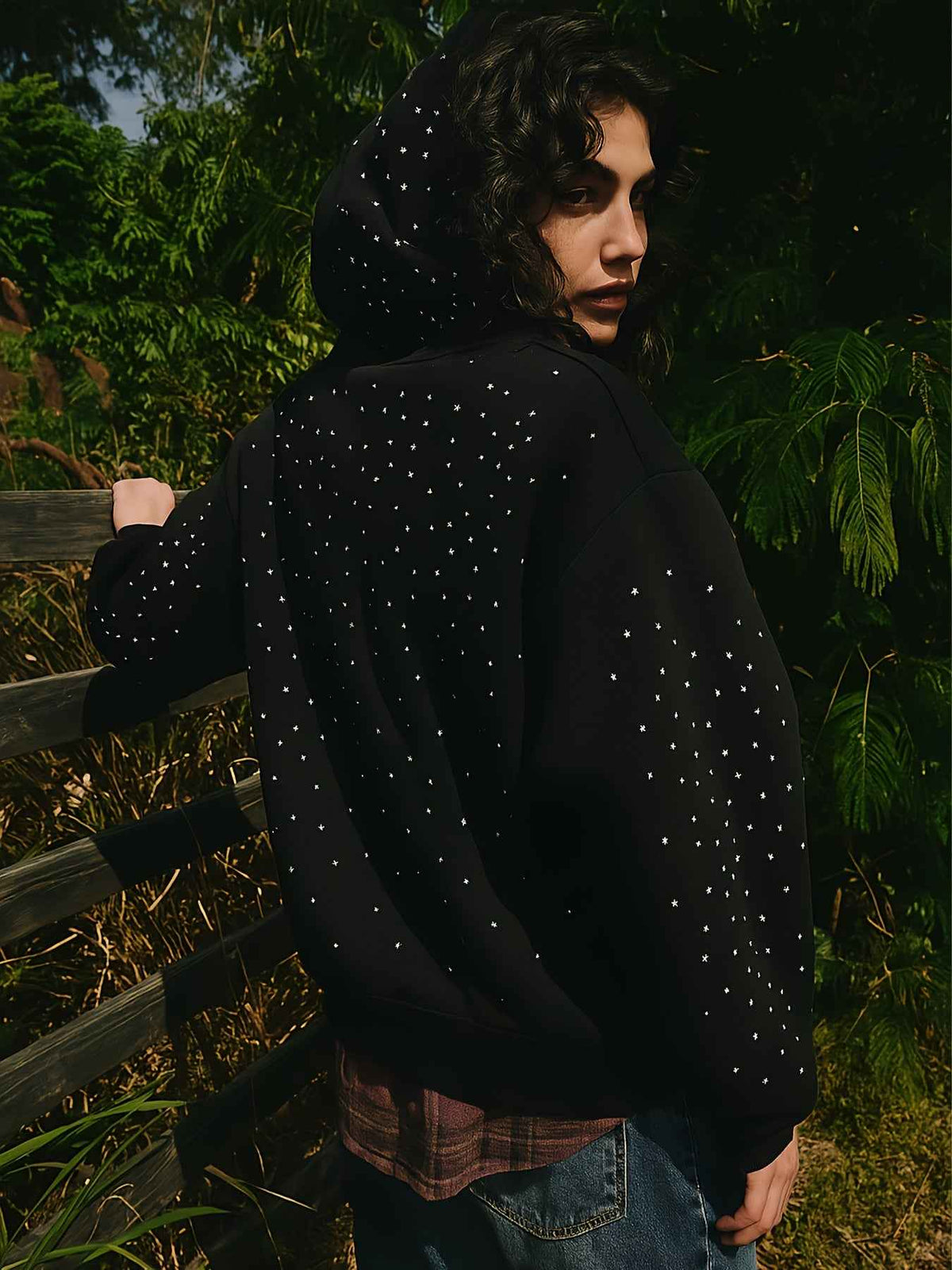 Gothic Y2K Rhinestone Oversized Zip Up Hoodie