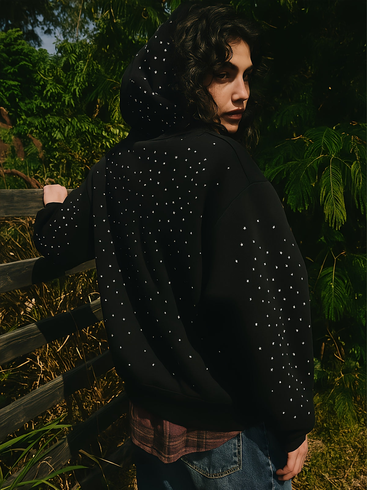 Gothic Y2K Rhinestone Oversized Zip Up Hoodie