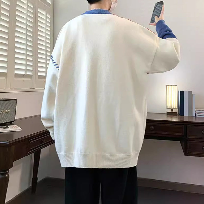 Colorblock Pullover Fashion Long Sleeve Men's Sweater