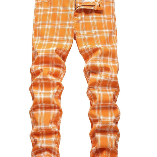 Slim Fit Stretch Plaid Jeans for Men