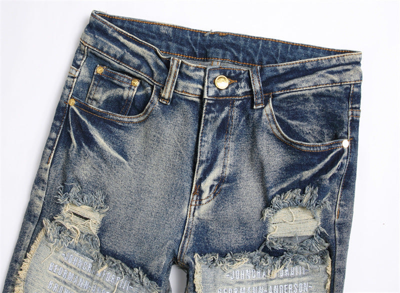 Retro Patch Blue Slim Fit Men Jeans