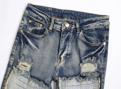Retro Patch Blue Slim Fit Men Jeans