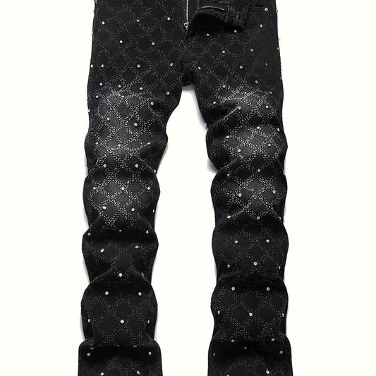 Y2K Men's Shiny Rhinestone Embellished Stretch Slim-Fit Jeans