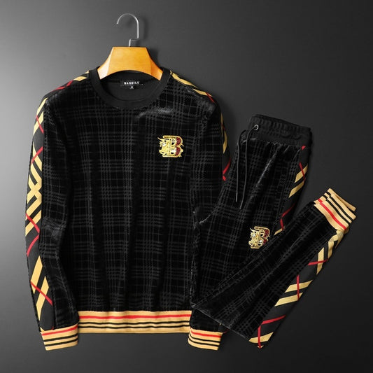 Men's Velvet Stand-Up Collar Casual Sports Set