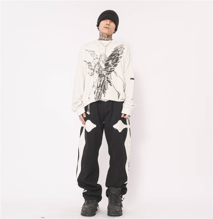 Cross Patch Embroidery Casual Loose Straight Leg Pants