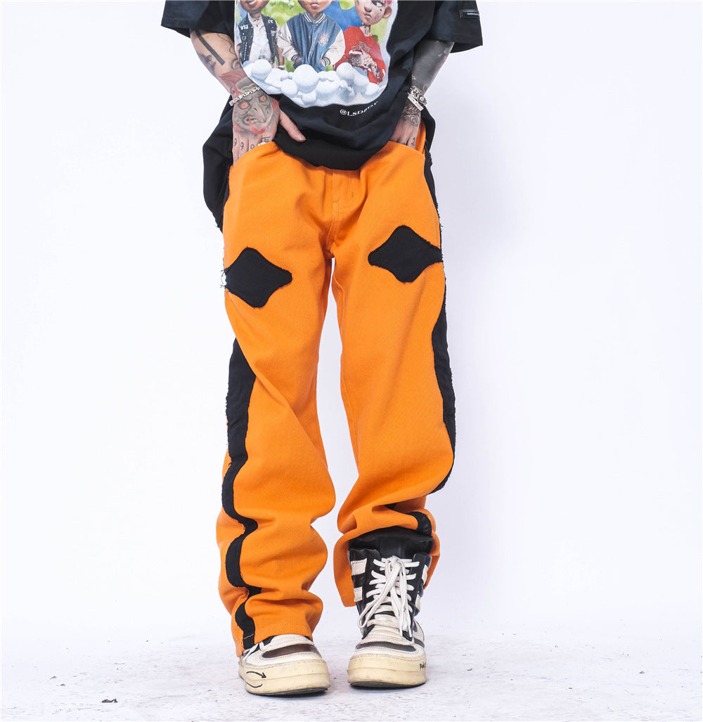 Cross Patch Embroidery Casual Loose Straight Leg Pants