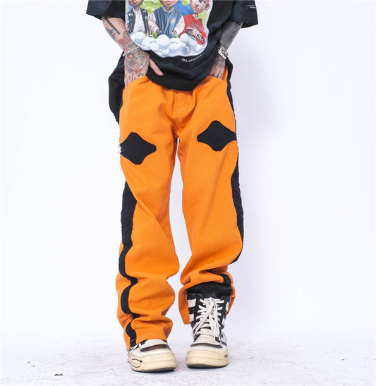 Cross Patch Embroidery Casual Loose Straight Leg Pants