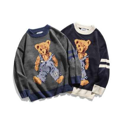 Male Bear Cartoon Print Sweater