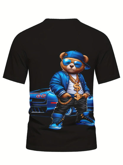 Men's Bear Printed Casual Round Neck Novelty T-shirt