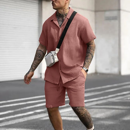 Men's Casual And Comfortable Polo Short-sleeved Short Set