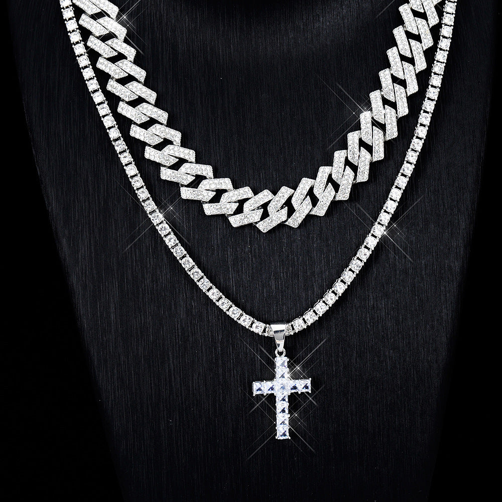 Collares con brillantes y diamantes de imitación pavimentados de estilo hip hop con cadena cubana Miami Curb