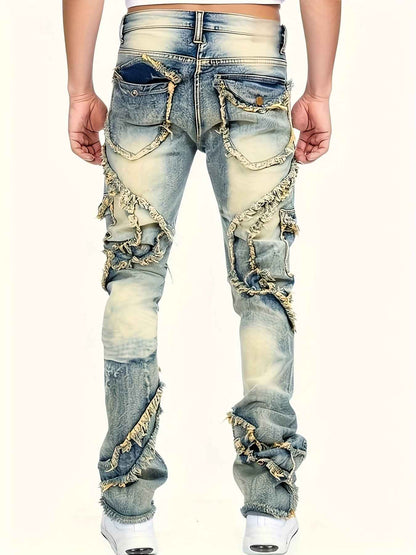 Patchwork Embroidered Slim Fit Street Style Jeans