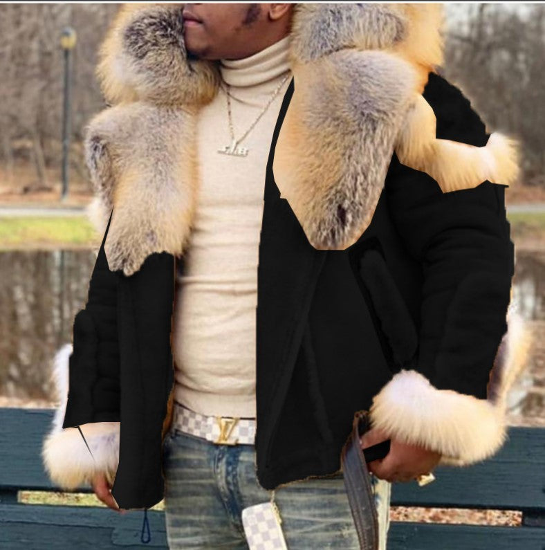 Men's Faux Fur Collar Long Sleeve Jacket