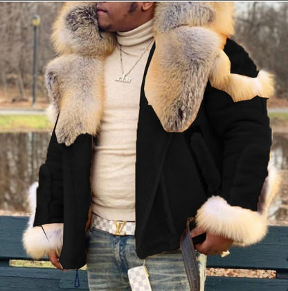 Men's Faux Fur Collar Long Sleeve Jacket