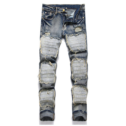 Retro Patch Blue Slim Fit Men Jeans