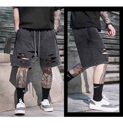 Five-point Men's Denim Ripped Shorts