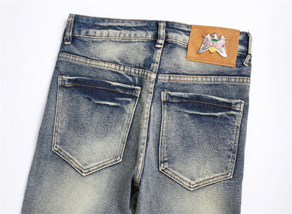 Retro Patch Blue Slim Fit Men Jeans