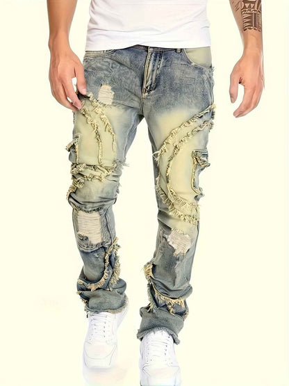 Patchwork Embroidered Slim Fit Street Style Jeans