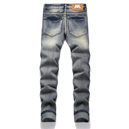 Retro Patch Blue Slim Fit Men Jeans