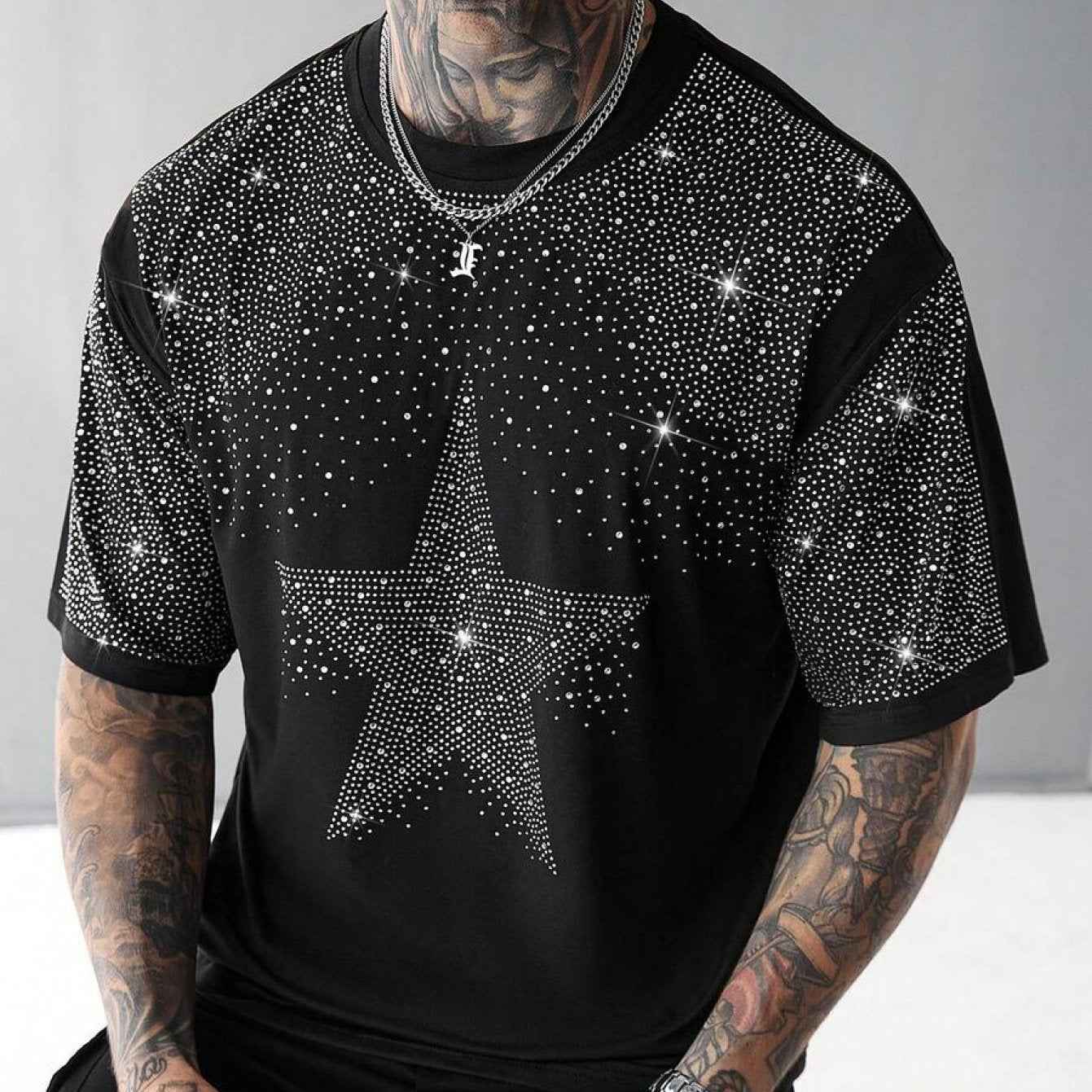 Men's Oversized Rhinestone Print Tee U