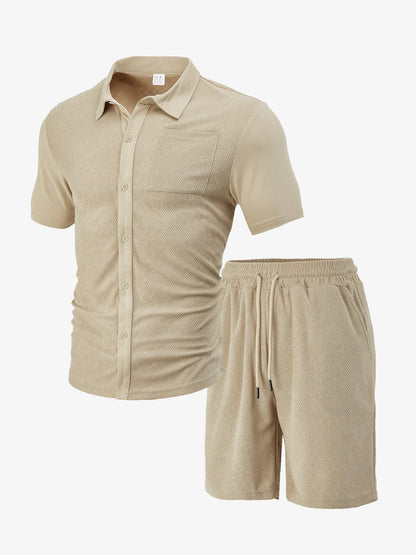 Men's Casual Button Solid Color Short Sleeve Suit